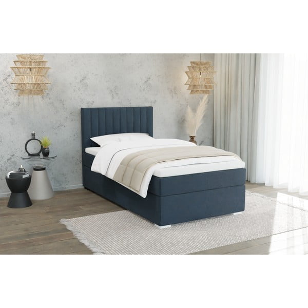 Letto singolo imbottito con contenitore blu scuro con materasso e topper inclusi 90x200 cm Bunny – Ropez-image-1