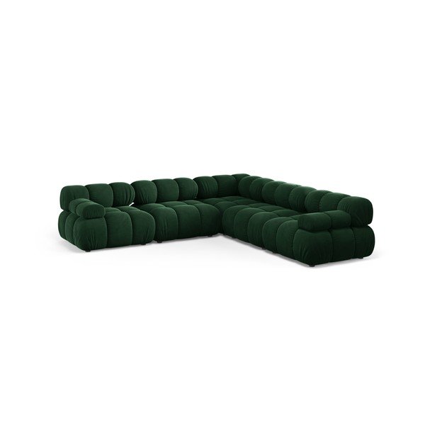 Divano angolare componibile verde scuro con rivestimento in velluto – Micadoni 
