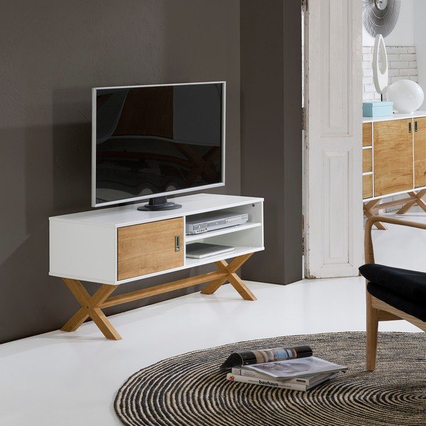 Tavolo TV bianco Leidi, 110 x 52 cm - Marckeric-image-1