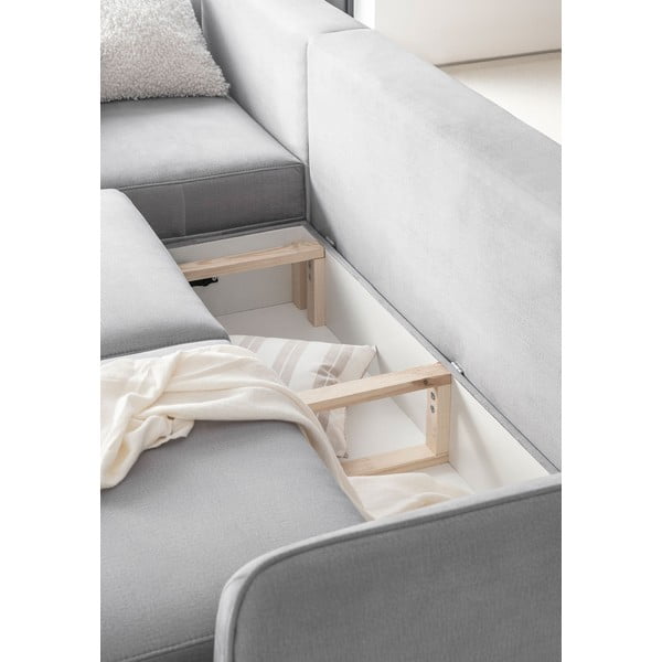 Divano angolare grigio chiaro allungabile/con contenitore (con penisola a sinistra/con chaise lounge) e rivestimento in velluto Silva – ELTAP-image-3