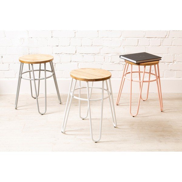 Sgabello grigio/di colore naturale in olmo massiccio District – Premier Housewares-image-2