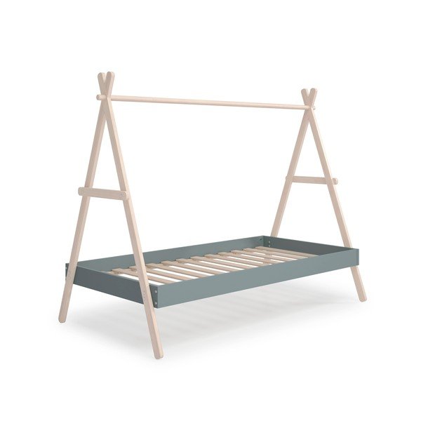 Letto da bambini a forma di casa di colore naturale/verde polveroso in pino massiccio con rete inclusa 90x200 cm Trufa – Marckeric-image-3