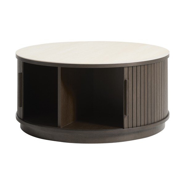 Tavolino da salotto rotondo colore naturale scuro con piano in ceramica ø 85 cm Enna – Unique Furniture-image-1