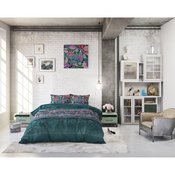 Biancheria da letto matrimoniale verde Paisley, 200 x 220 cm - Sleeptime-image-4