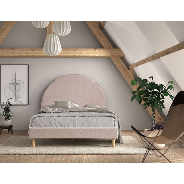 Letto singolo imbottito rosa con griglia 140x200 cm MOON - Vipack-image-1