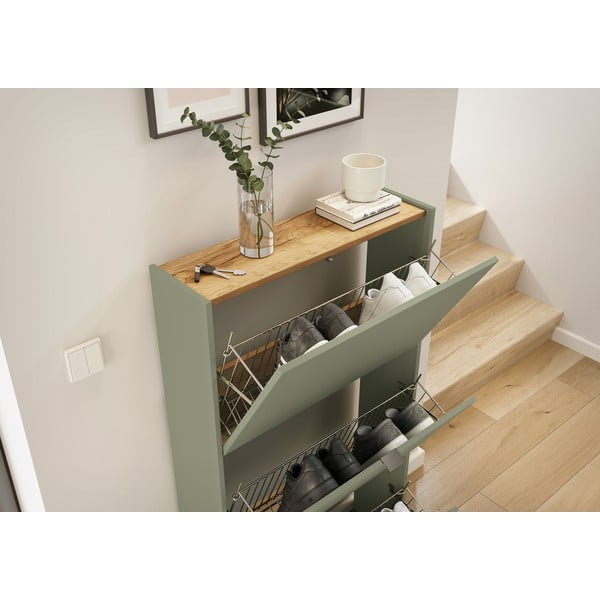 Scarpiera grigio tortora con ante ribaltabili 71x127x22 cm Ameca – Germania-image-1