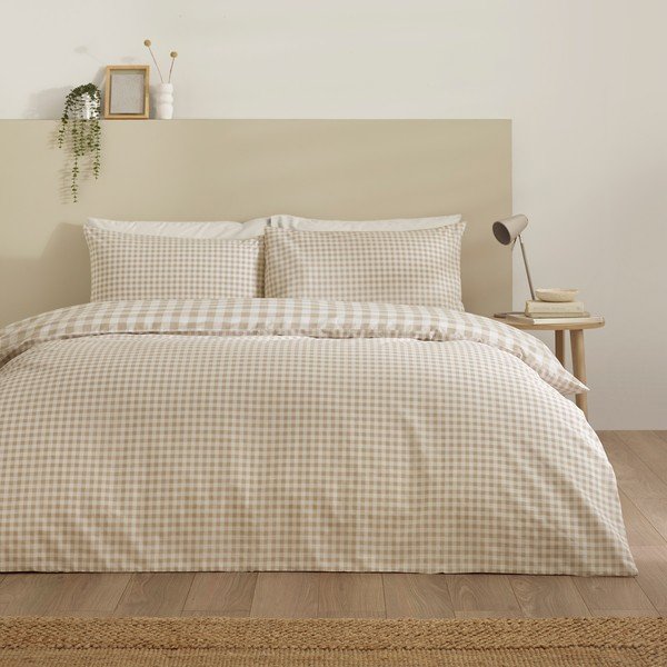 Set copripiumino e federa beige per letto singolo 135x200 cm Bamford Gingham Check – Catherine Lansfield-image-1