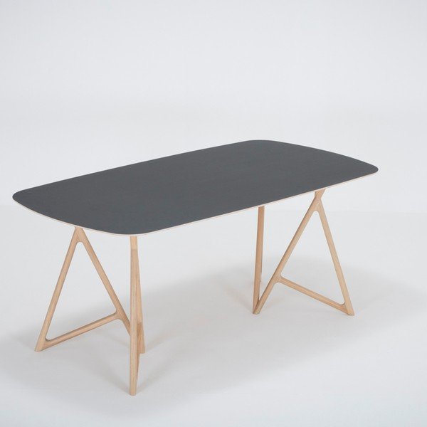 Tavolo da pranzo in rovere massiccio con piano nero , 180 x 90 cm Koza - Gazzda