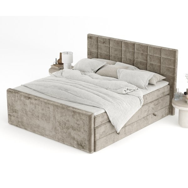 Letto boxspring marrone chiaro con contenitore 200x200 cm Ava – Maison de Rêve-image-4