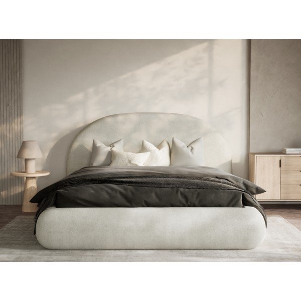 Letto matrimoniale imbottito color crema con contenitore con rete inclusa 160x200 cm Maumere – Maison de Rêve-image-4