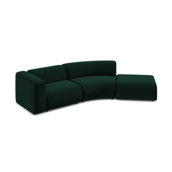 Chaise longue verde scuro (con penisola a destra) con rivestimento in velluto Ekahi – Makamii-image-3