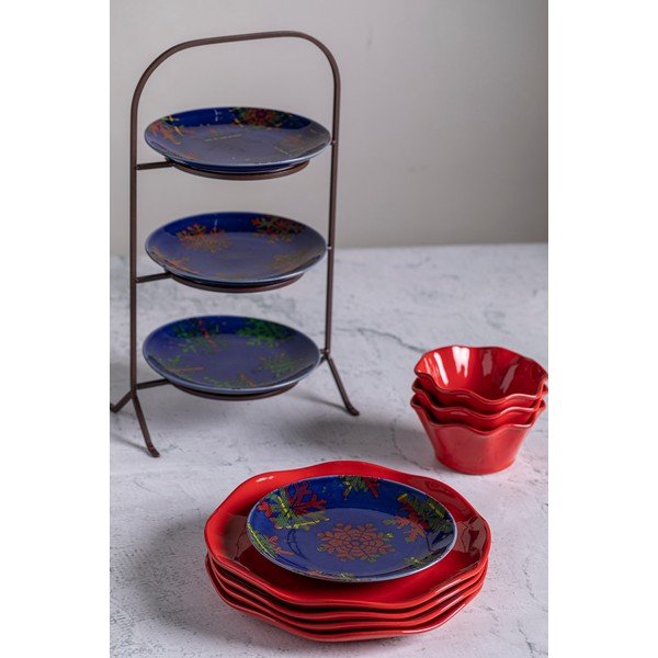 Set di 4 piatti da dessert in gres blu-rosso , ø 21,6 cm Snowflake - Casafina-image-1