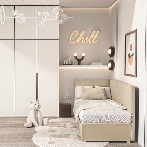 Letto da bambini con sponde beige con contenitore con materasso incluso 90x200 cm Flexi – Ghado-image-1