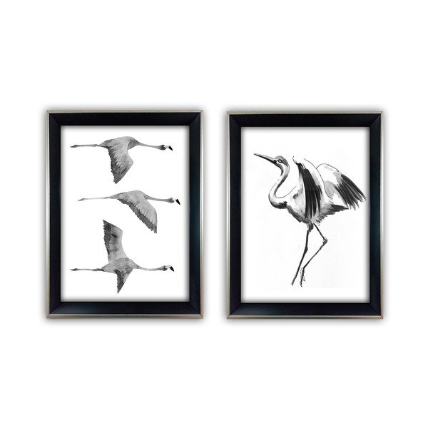 Set di 2 dipinti su vetro Gru, 35 x 45 cm - Vavien Artwork