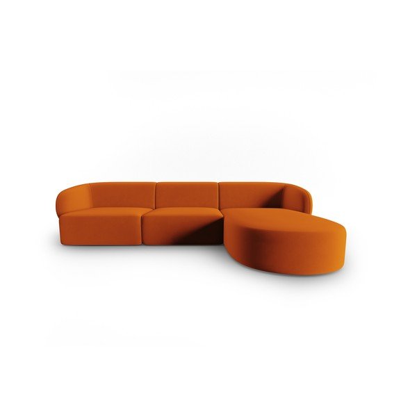 Divano angolare color terracotta (con penisola a destra/con chaise lounge) con rivestimento in velluto Paolo – Milo Casa