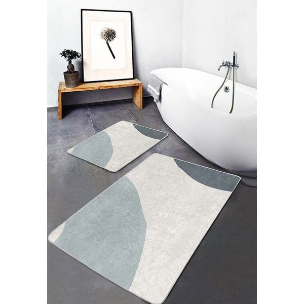 Set di tappetini per il bagno in velluto grigi/crema 2 pz 60x100 cm Abstract Shapes – Mila Home-image-4