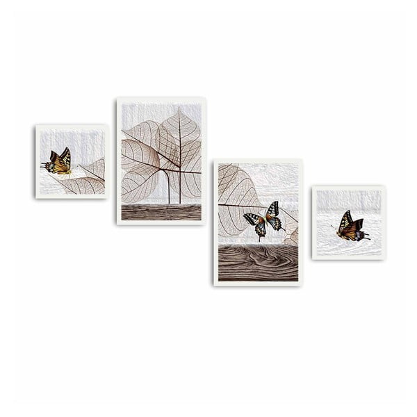 Quadro a più parti Foglie e farfalla, 136 x 75 cm - Alpha Wall