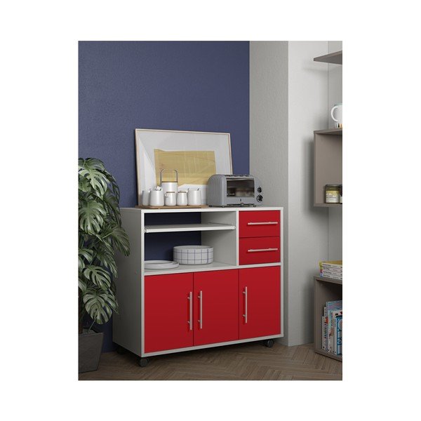Mobile da cucina rosso e bianco con ripiani Marius - TemaHome-image-4