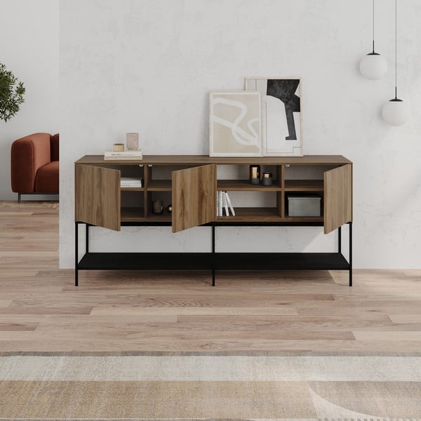 Cassettiera effetto rovere in nero-naturale 180x80x40 cm Amira - Marckeric-image-2