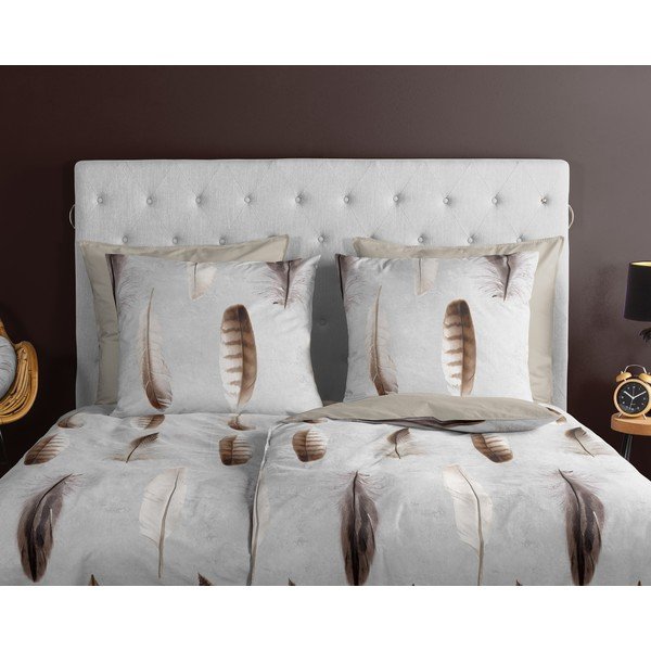 Biancheria da letto singola in cotone grigio e beige 140x200 cm - Good Morning-image-2
