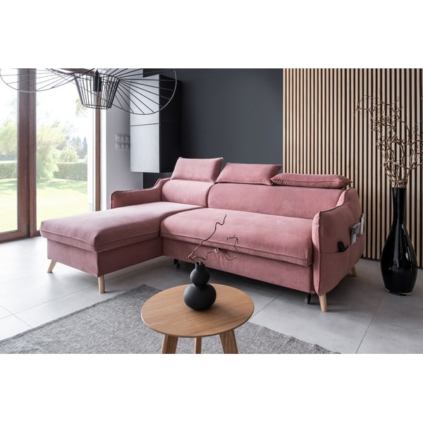 Divano letto angolare in velluto rosa chiaro (angolo sinistro) Sweet Harmony - Miuform-image-3