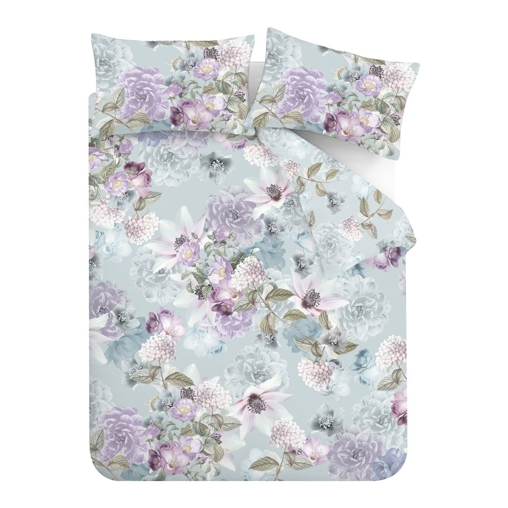 Set copripiumino e federa azzurro per letto matrimoniale 200x200 cm Floral Serenity – RHS | Biancheria da letto
