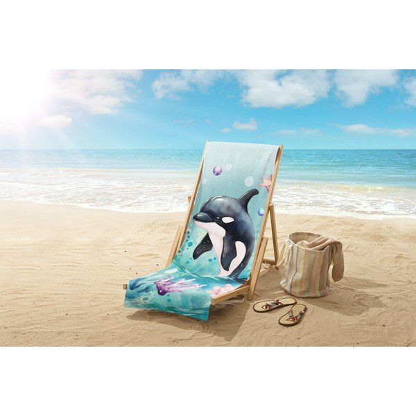 Telo mare da bambini blu in velluto 75x150 cm Splash – Good Morning-image-2