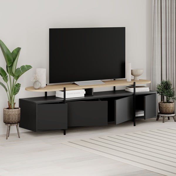 Tavolo TV nero in rovere 160x48 cm Hinoa - Marckeric-image-4