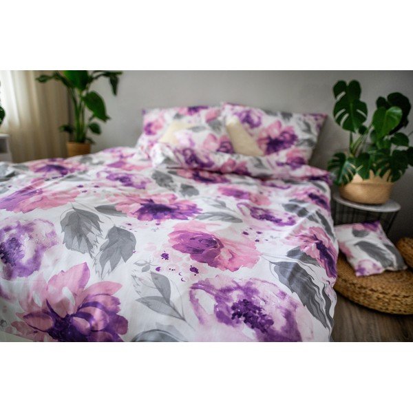 Biancheria da letto in cotone sateen viola Penny, 140 x 200 cm Peony - Cotton House-image-2