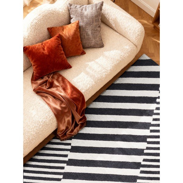 Tappeto bianco e nero in lana tessuto a mano 120x180 cm Stryve Flux – Elle Decoration-image-2