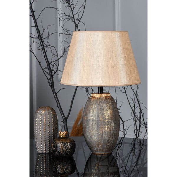 Lampada da tavolo grigia/beige con paralume in tessuto (altezza totale 46 cm) Yakamoz – Opviq lights-image-1