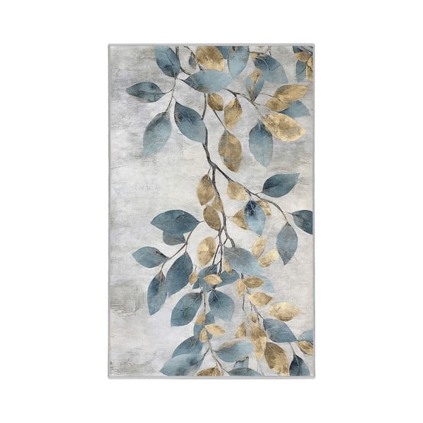 Tappeto azzurro/dorato lavabile 80x150 cm Golden Leaves – Mila Home