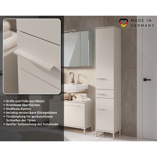 Mobile per bagno color crema opaco alto/stretto 34x190 cm Laurino – Germania-image-4