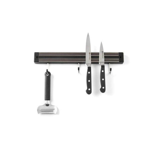 Barra portacoltelli magnetica nera con 3 ganci, lunghezza 34 cm - Hendi-image-1