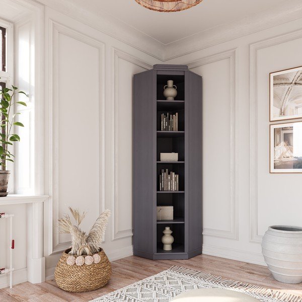 Libreria grigia in pino massiccio 85x219x56 cm Anita – Støraa-image-1