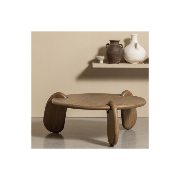 Tavolino rotondo marrone con piano in noce ø 100 cm Imbue - BePureHome-image-3