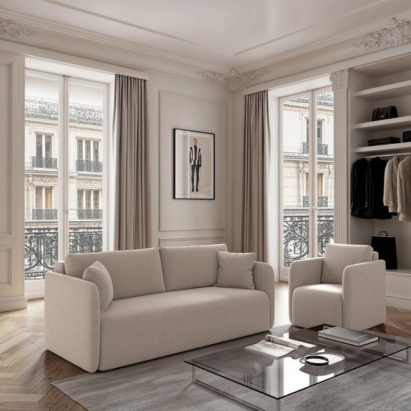 Divano beige allungabile rivestito in velluto 220 cm Chaum – Rodier-image-1