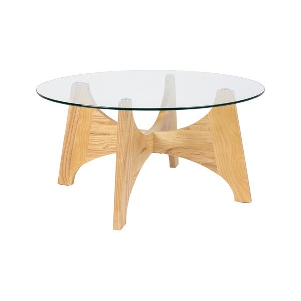 Tavolino da salotto rotondo di colore naturale con piano in vetro ø 80 cm Kobe – Zuiver