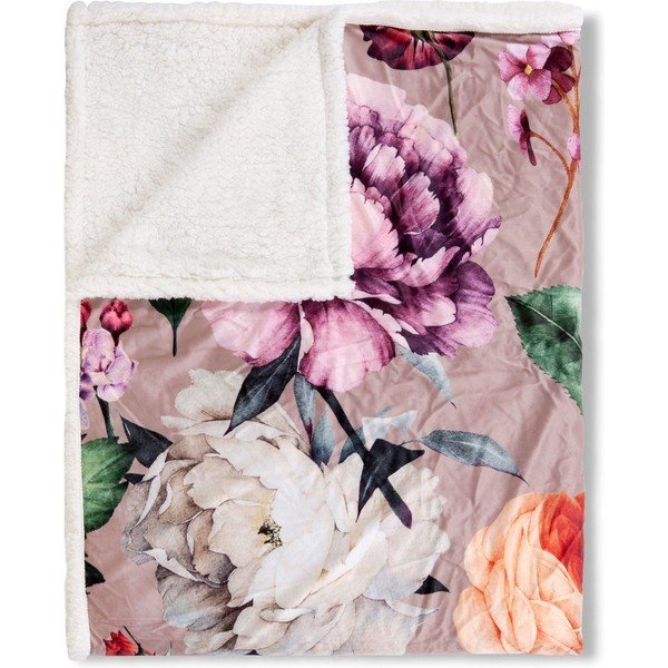 Coperta beige reversibile , 130 x 160 cm Fiori - Descanso-image-3