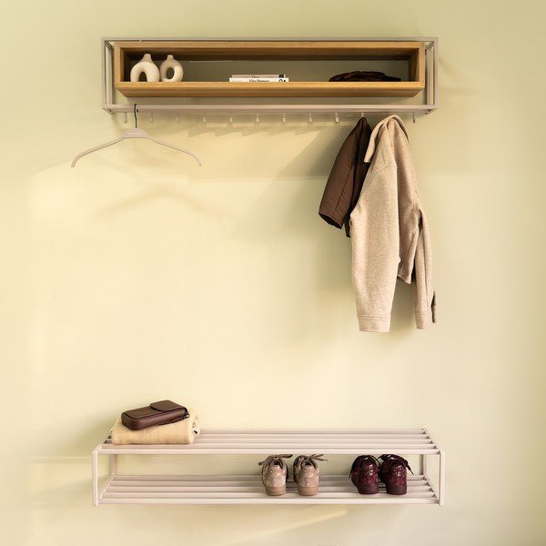 Scarpiera grigio tortora in acciaio da parete 118x20,5x30,5 cm School – Spinder Design-image-2