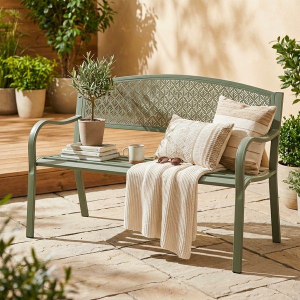 Panca da giardino color kaki in metallo Lizette – Bizzotto-image-1