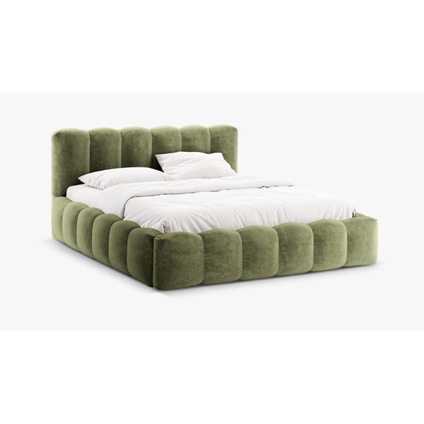 Letto matrimoniale imbottito verde con contenitore e griglia 200x200 cm Lupine - Micadoni Home