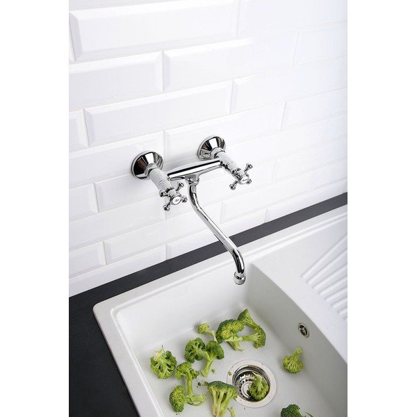 Rubinetto per lavandino in argento lucido da parete (con una uscita) Antea – Sapho-image-1