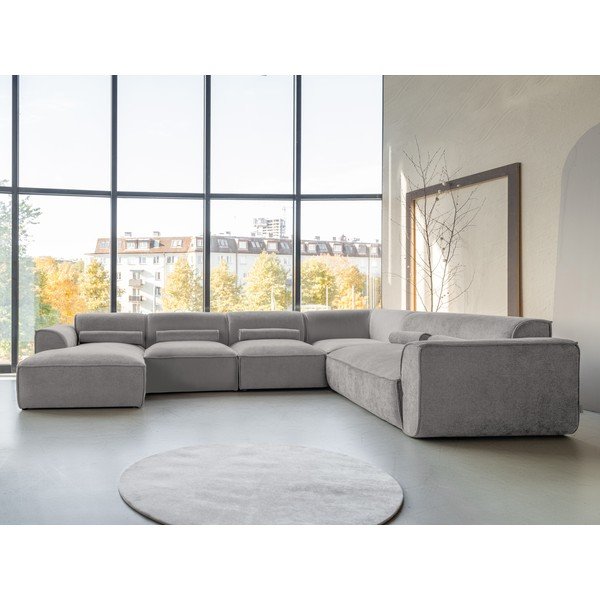 Divano angolare componibile in grigio chiaro (con penisola a destra/a forma di "U") Flex Felix – Miuform-image-1