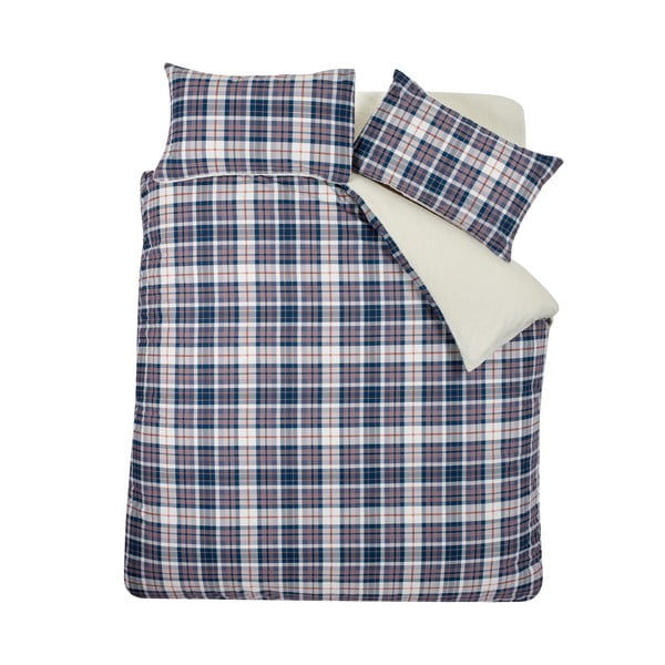 Set copripiumino e federa blu e beige in sherpa per letto matrimoniale 200x200 cm Cosy Sherpa Check – Catherine Lansfield