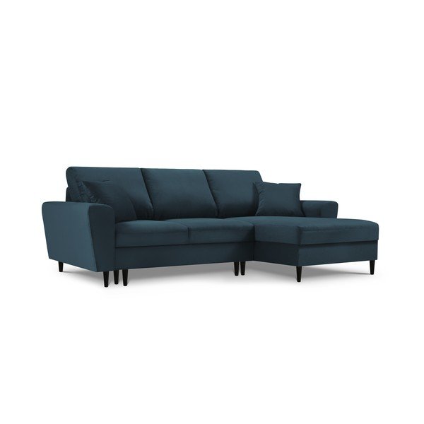 Divano letto angolare in velluto a coste blu scuro, angolo destro Jazz - Kooko Home-image-2