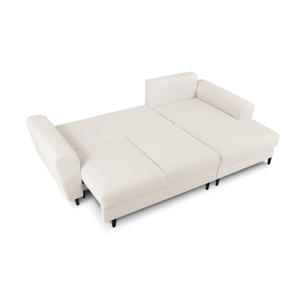 Divano angolare beige allungabile e con contenitore (con penisola a destra/con chaise lounge) con rivestimento in bouclé Kyoto – Cosmopolitan Design-image-2