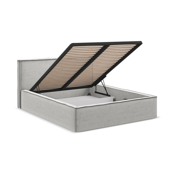 Letto matrimoniale imbottito grigio chiaro con contenitore con griglia 140x200 cm Anani - Makamii-image-2