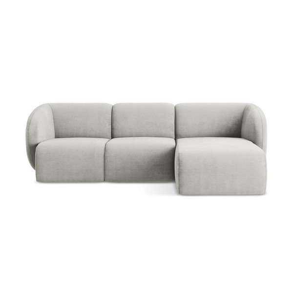 Divano angolare grigio chiaro (con penisola a destra/con chaise lounge) con rivestimento in ciniglia Lani – Makamii