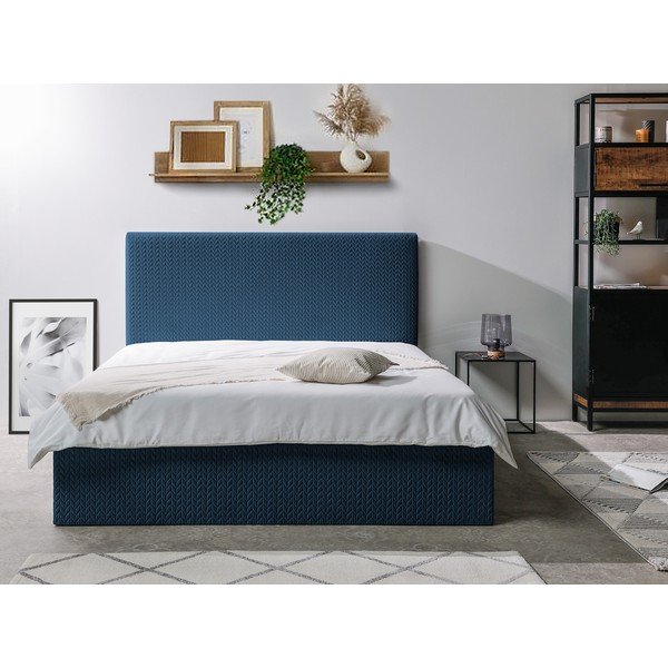 Letto matrimoniale imbottito blu con vano contenitore con griglia 160x200 cm Adele - Bobochic Paris-image-2